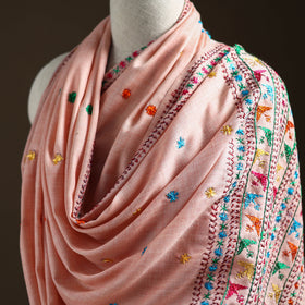 Pink - Hand Embroidered Phulkari Wool Shawl 11
