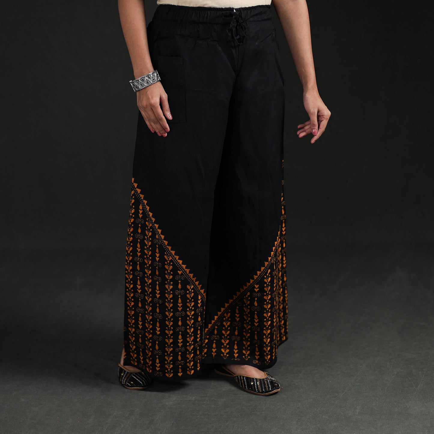 Bengal Kantha Hand Embroidered Cotton Palazzo 78