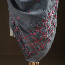 Grey - Hand Embroidered Phulkari Wool Shawl 12