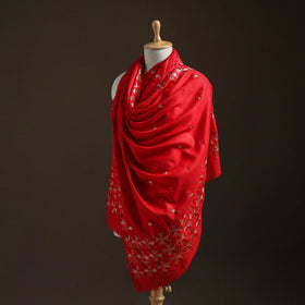 Red - Hand Embroidered Phulkari Wool Shawl 13