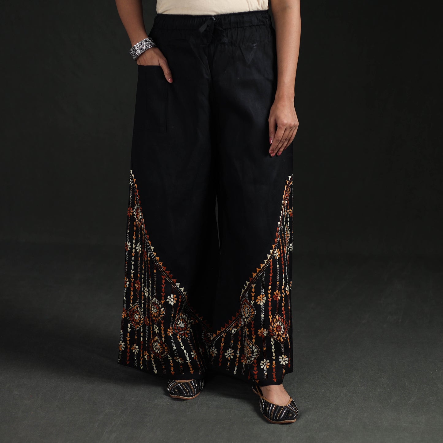 Bengal Kantha Hand Embroidered Cotton Palazzo 79