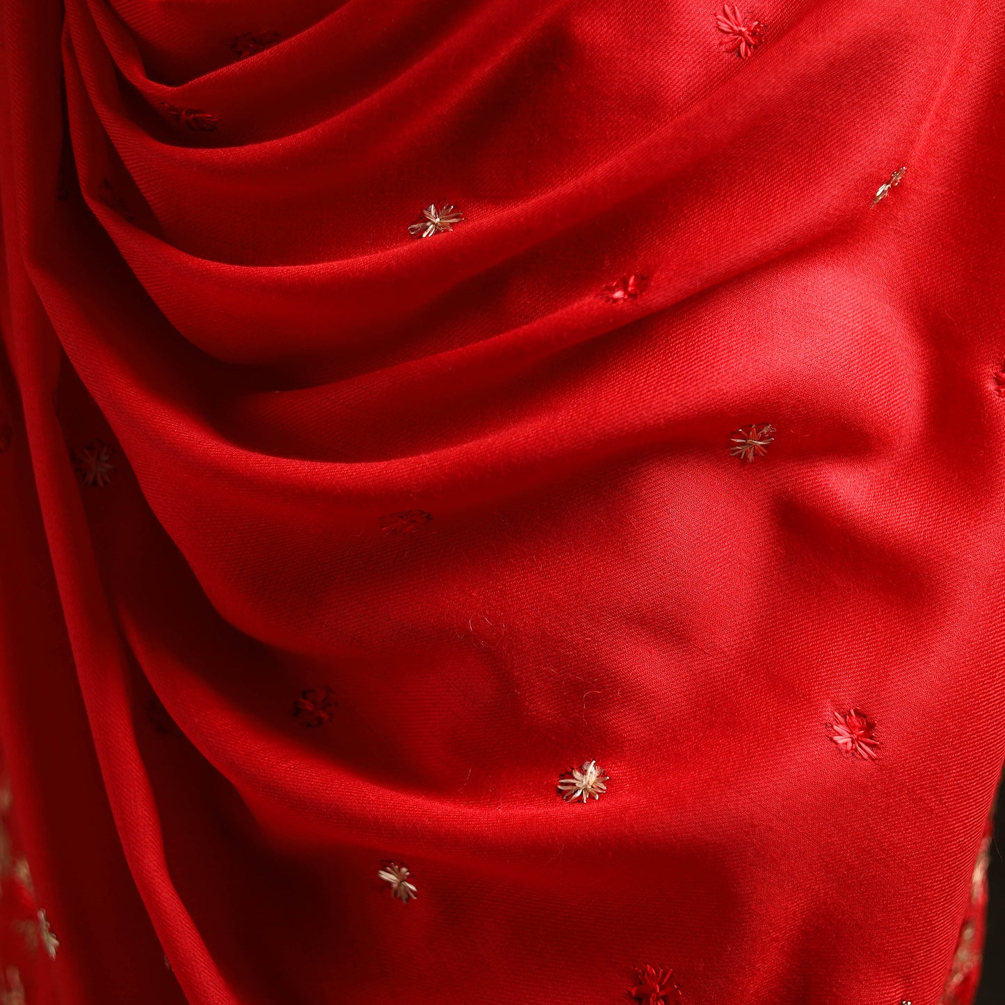 Red - Hand Embroidered Phulkari Wool Shawl 13