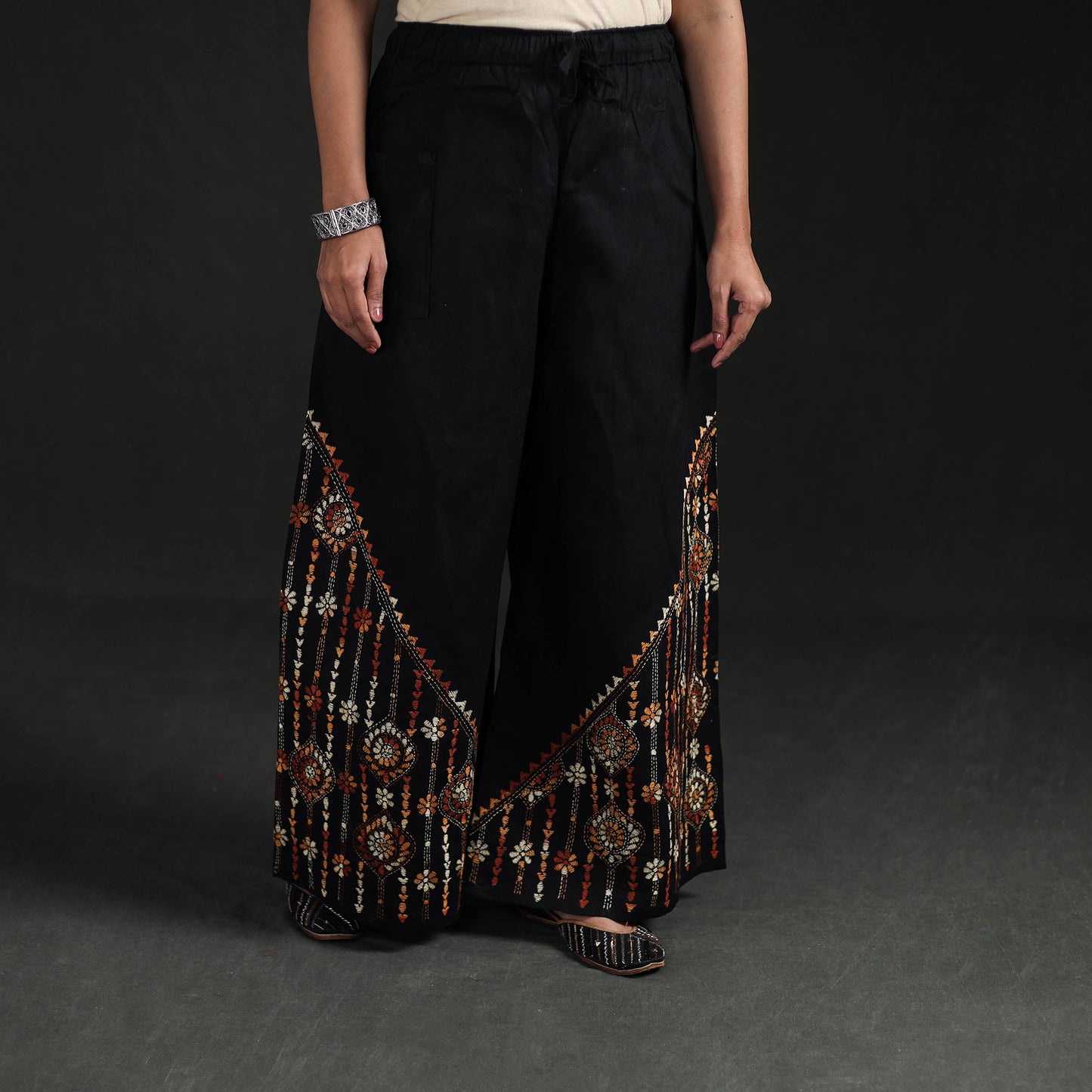 Bengal Kantha Hand Embroidered Cotton Palazzo 79
