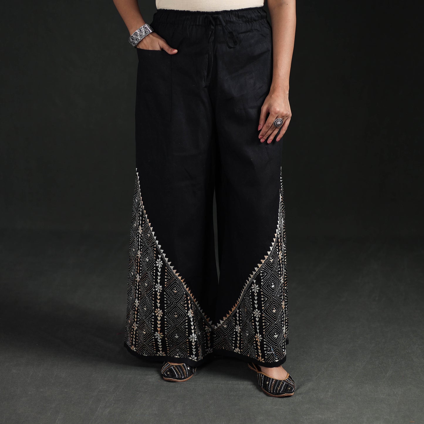 Bengal Kantha Hand Embroidered Cotton Palazzo 82