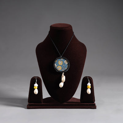 Multicolor - handmade fabart shell work necklace set 05