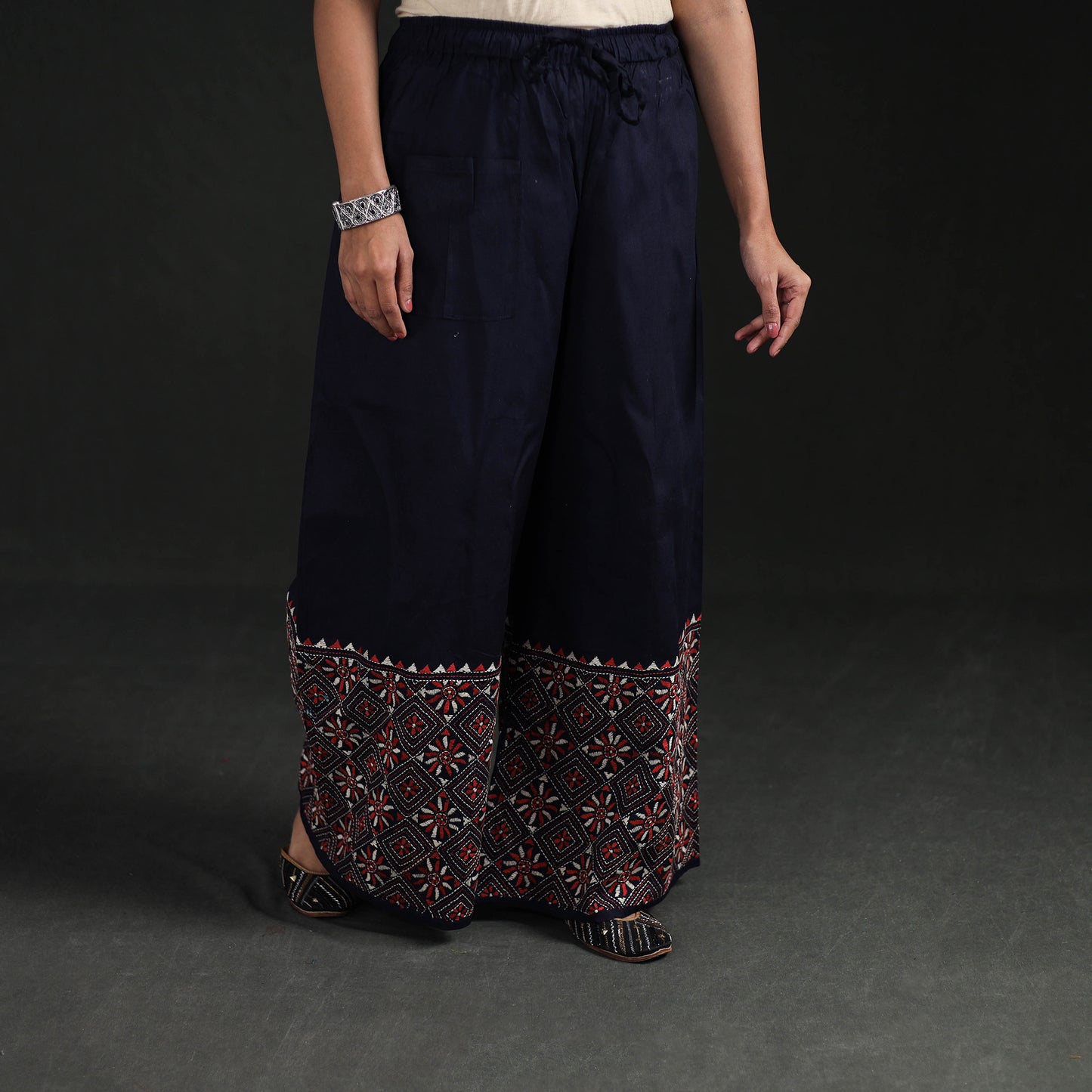 Bengal Kantha Hand Embroidered Cotton Palazzo 05
