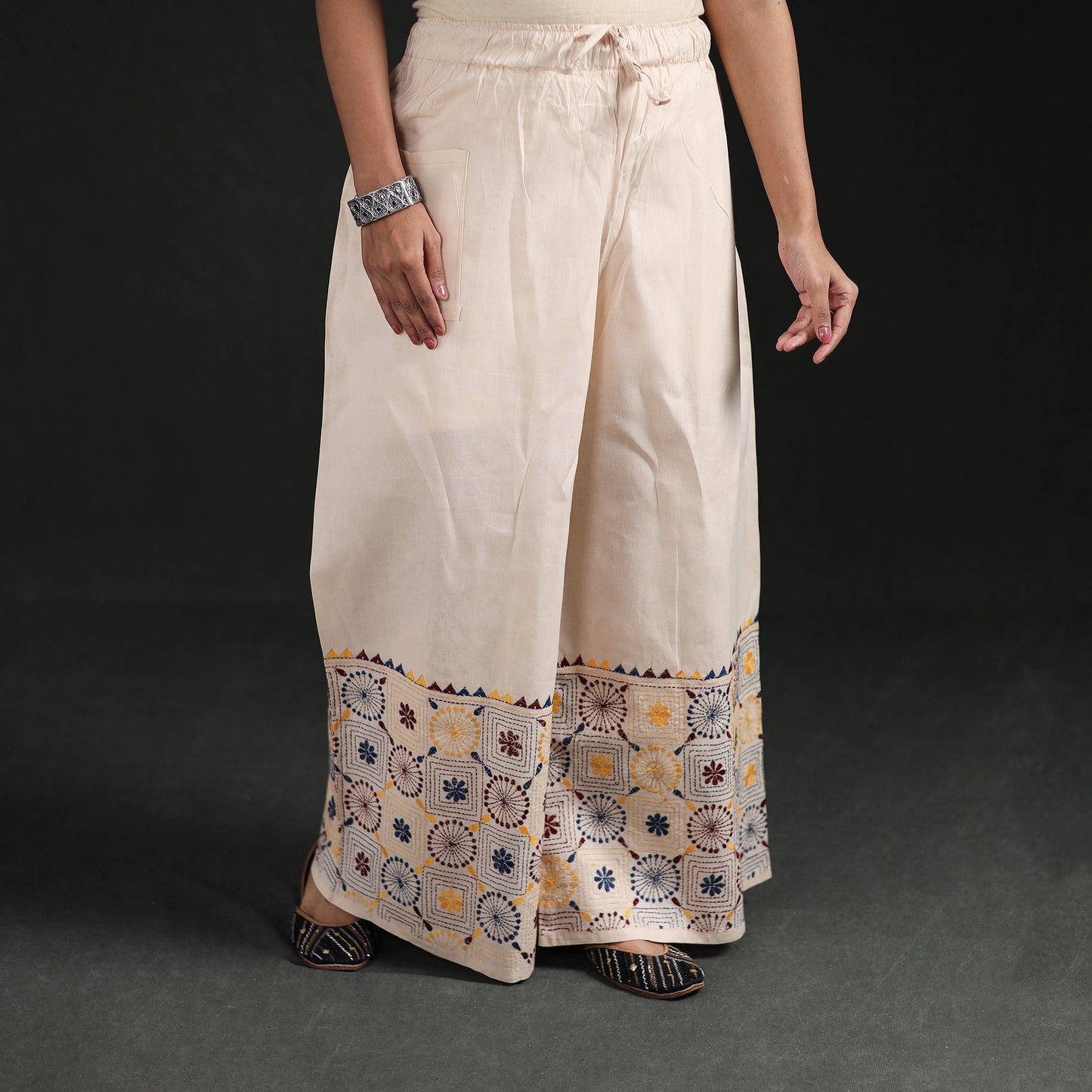 Bengal Kantha Hand Embroidered Cotton Palazzo 03