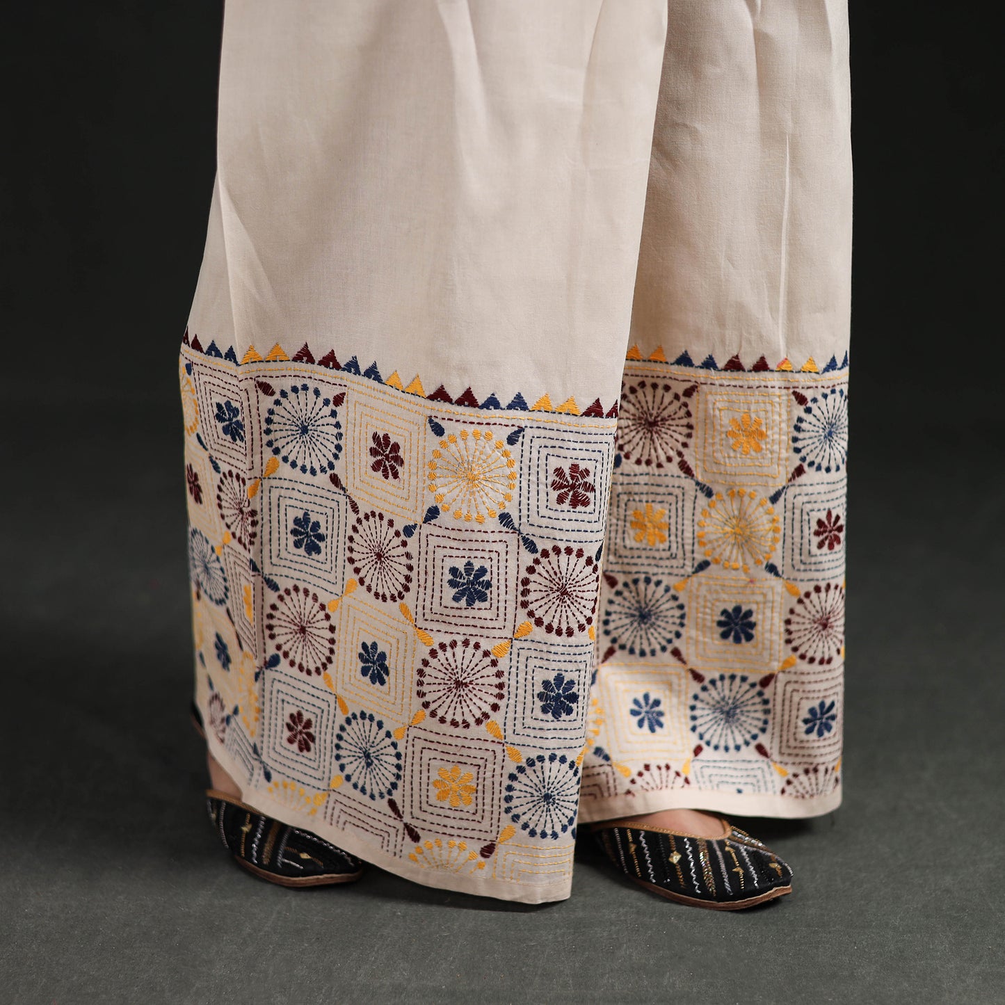 Bengal Kantha Hand Embroidered Cotton Palazzo 03