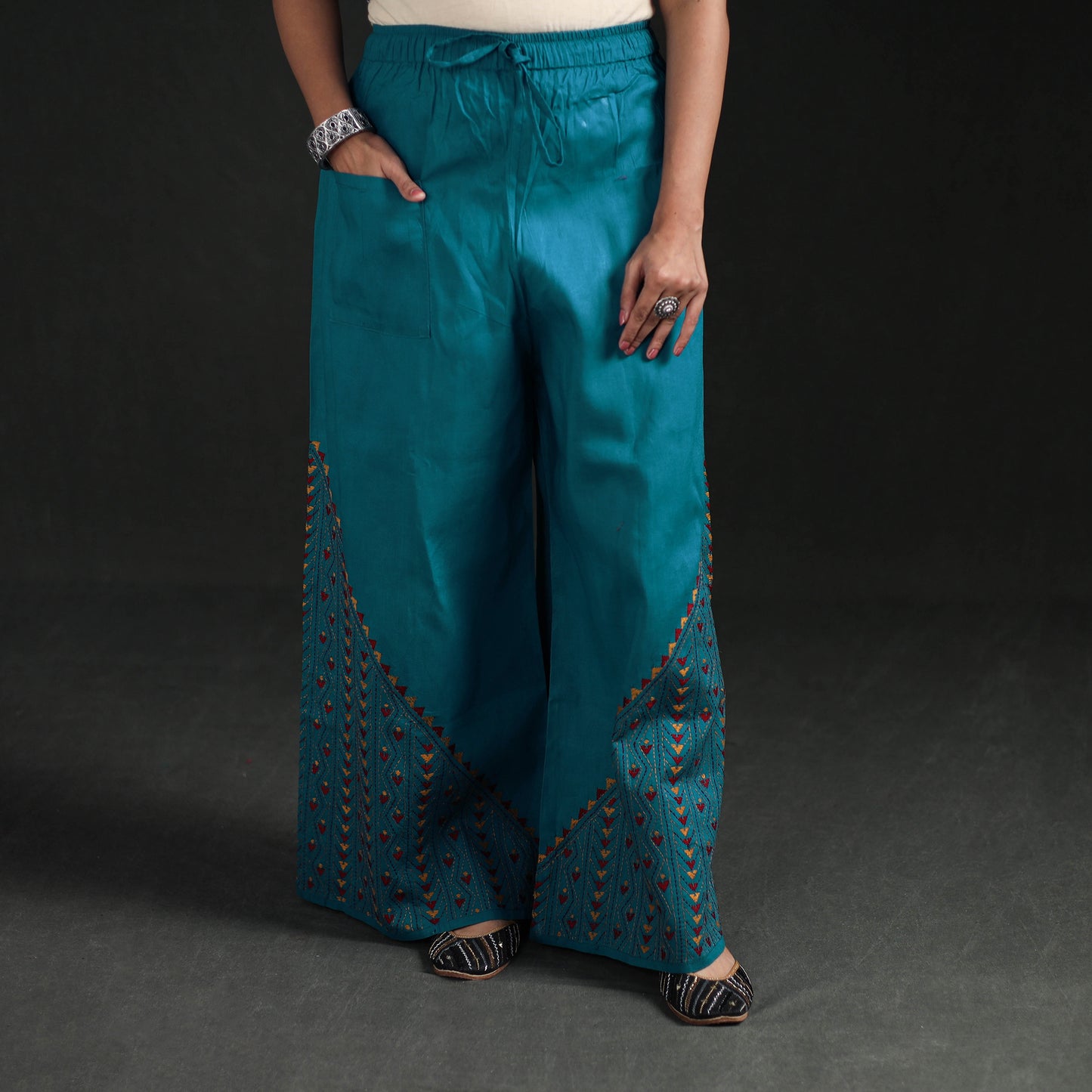 Bengal Kantha Hand Embroidered Cotton Palazzo 02