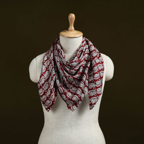 Red - Bagh Hand Block Print Modal Silk Scarf 01