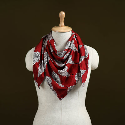 Red - Bagh Hand Block Print Modal Silk Scarf 03