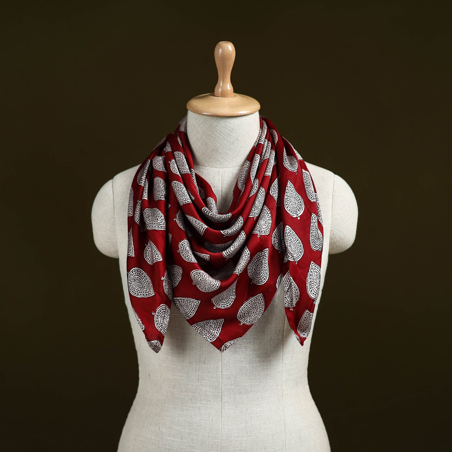 Red - Bagh Hand Block Print Modal Silk Scarf 04