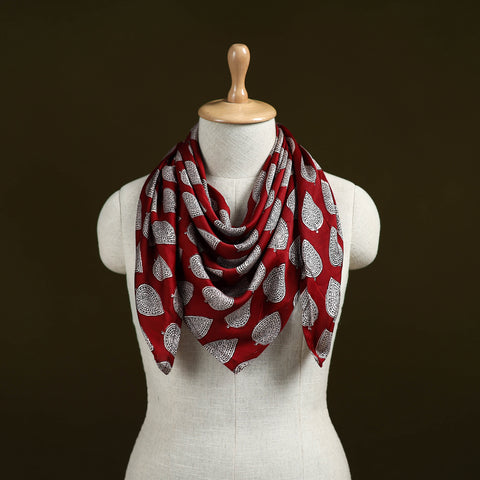 Red - Bagh Hand Block Print Modal Silk Scarf 04