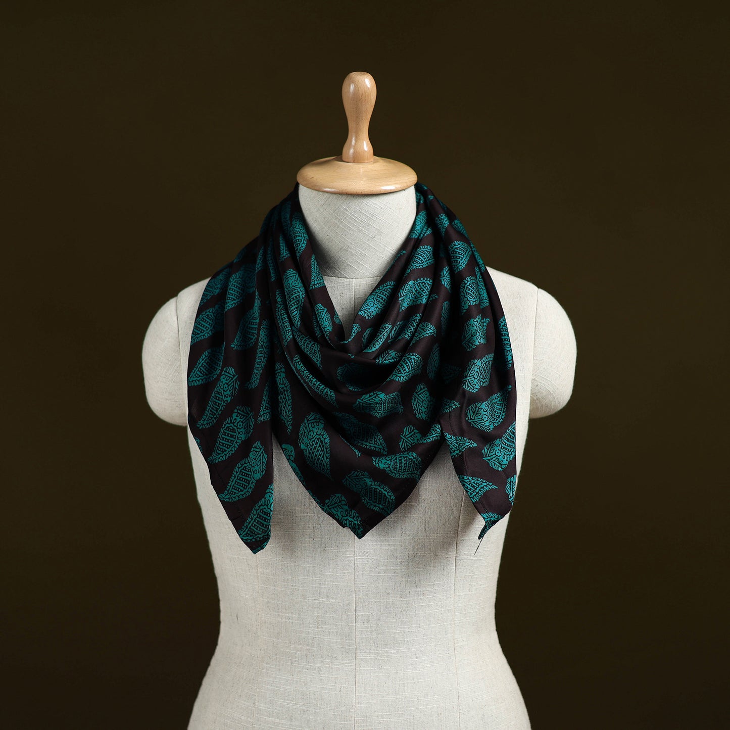 Black - Bagh Hand Block Print Modal Silk Scarf 05