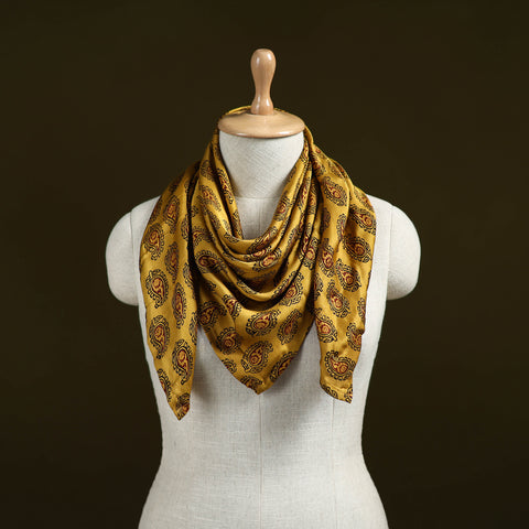 Yellow - Bagh Hand Block Print Modal Silk Scarf 06