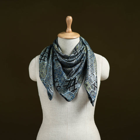 Ajrakh Hand Block Print Natural Dyed Modal Silk Scarf 07