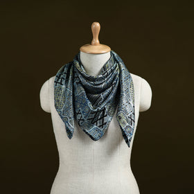 Blue - Ajrakh Hand Block Print Natural Dyed Modal Silk Scarf 07