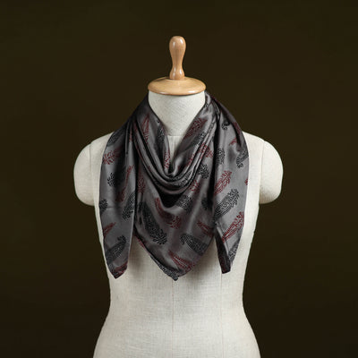 Grey - Bagh Hand Block Print Modal Silk Scarf 08