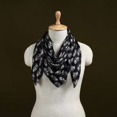 Black - Bagh Hand Block Print Modal Silk Scarf 09
