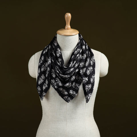 Black - Bagh Hand Block Print Modal Silk Scarf 09