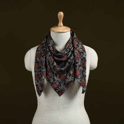Black - Ajrakh Hand Block Print Natural Dyed Modal Silk Scarf 10