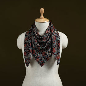 Black - Ajrakh Hand Block Print Natural Dyed Modal Silk Scarf 10