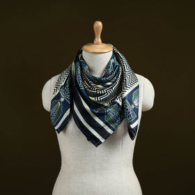 Blue - Ajrakh Hand Block Print Natural Dyed Modal Silk Scarf 12