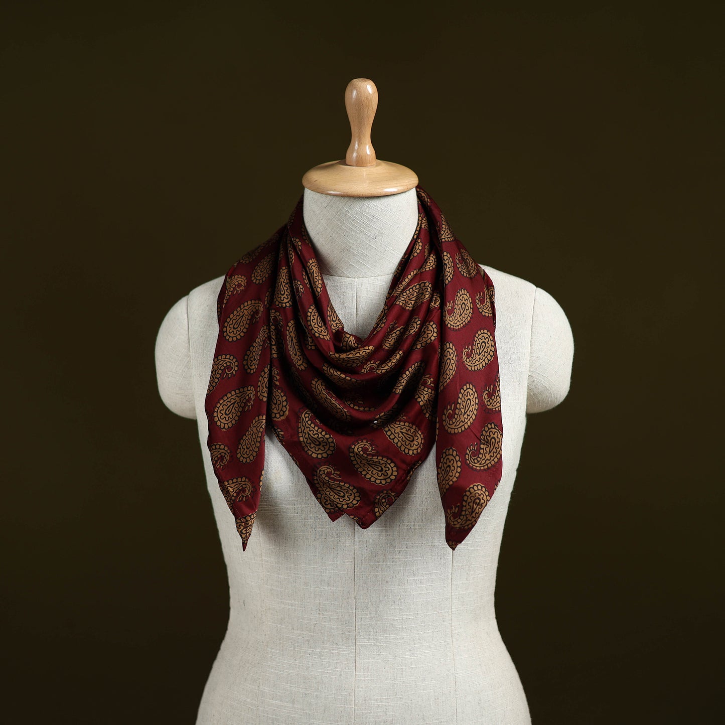 Maroon - Bagh Hand Block Print Modal Silk Scarf 13