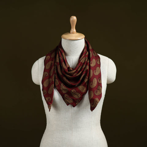 Maroon - Bagh Hand Block Print Modal Silk Scarf 13