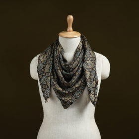 Black - Ajrakh Hand Block Print Natural Dyed Modal Silk Scarf 14