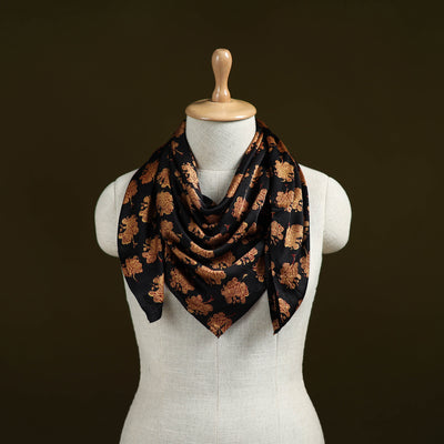 Black - Bagh Hand Block Print Modal Silk Scarf 15