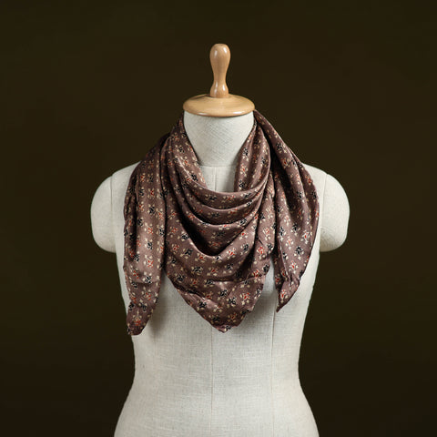 Brown - Ajrakh Hand Block Print Natural Dyed Modal Silk Scarf 19