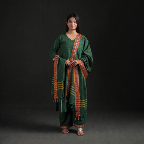 Green - Dharwad Cotton Suit Set with Dupatta for Women 02