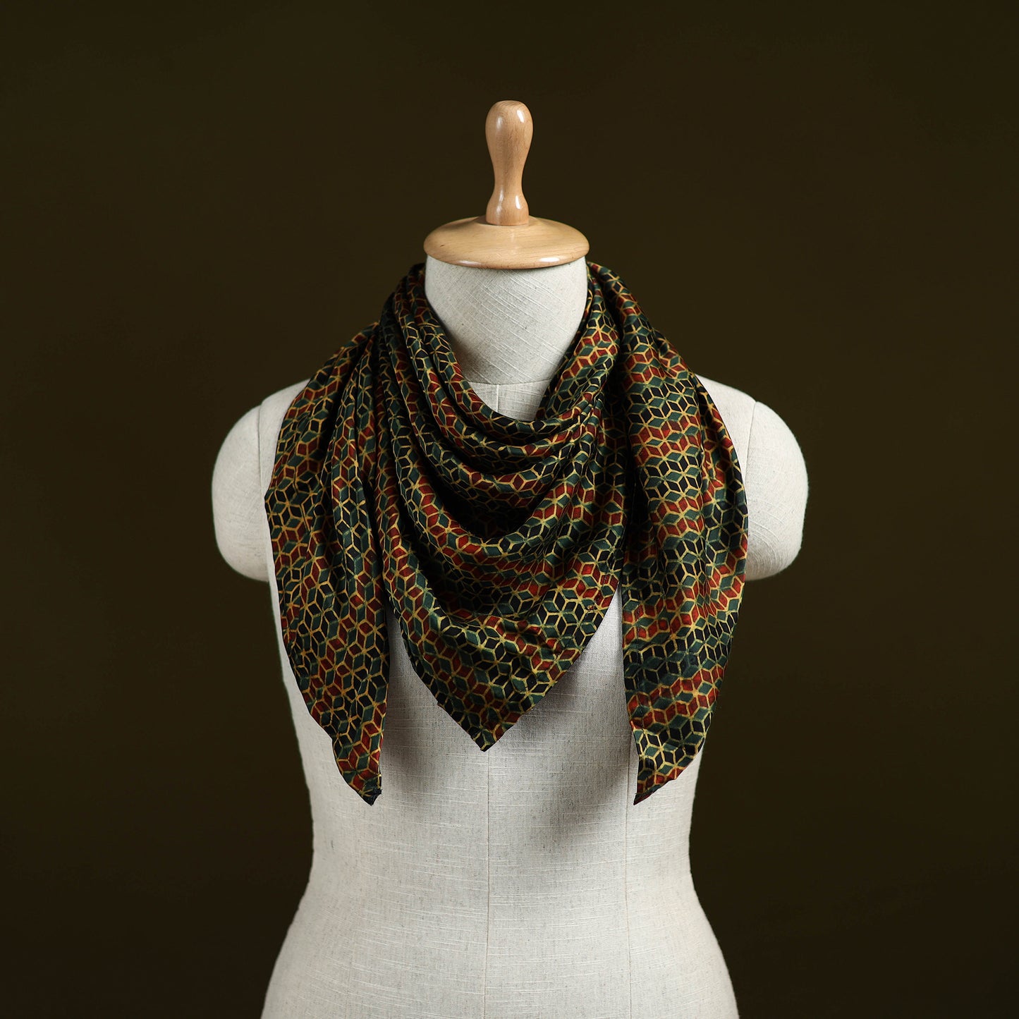 Green - ajrakh Hand Block Print Natural Dyed Modal Silk Scarf 20