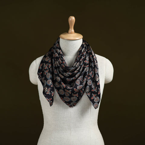 Black - Ajrakh Hand Block Print Natural Dyed Modal Silk Scarf 22