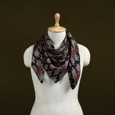 Black - Ajrakh Hand Block Print Natural Dyed Modal Silk Scarf 23