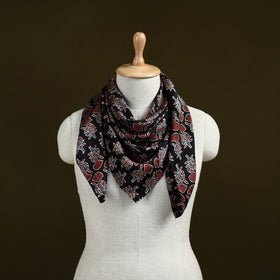 Black - Ajrakh Hand Block Print Natural Dyed Modal Silk Scarf 23