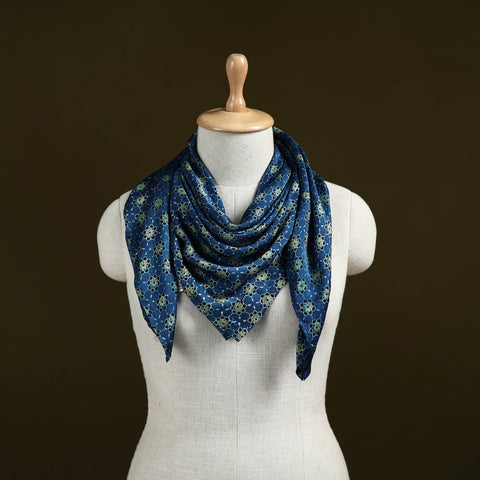 Blue - Ajrakh Hand Block Print Natural Dyed Modal Silk Scarf 24