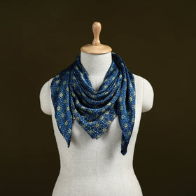 Blue - Ajrakh Hand Block Print Natural Dyed Modal Silk Scarf 24