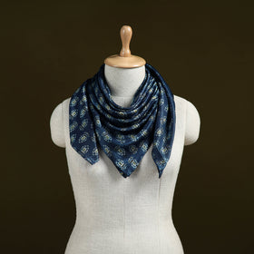 Blue - Ajrakh Hand Block Print Natural Dyed Modal Silk Scarf 25