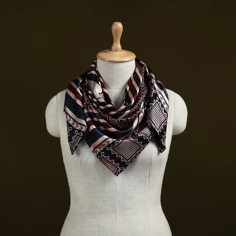 Ajrakh Hand Block Print Natural Dyed Modal Silk Scarf 26