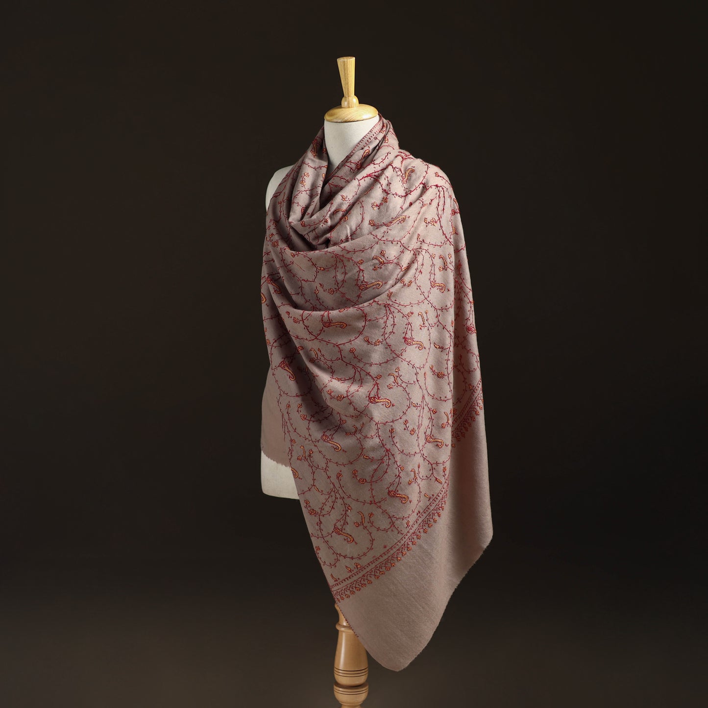 Kashmiri Sozni Heavy Hand Embroidered Pure Handwoven Merino Wool Shawl 25