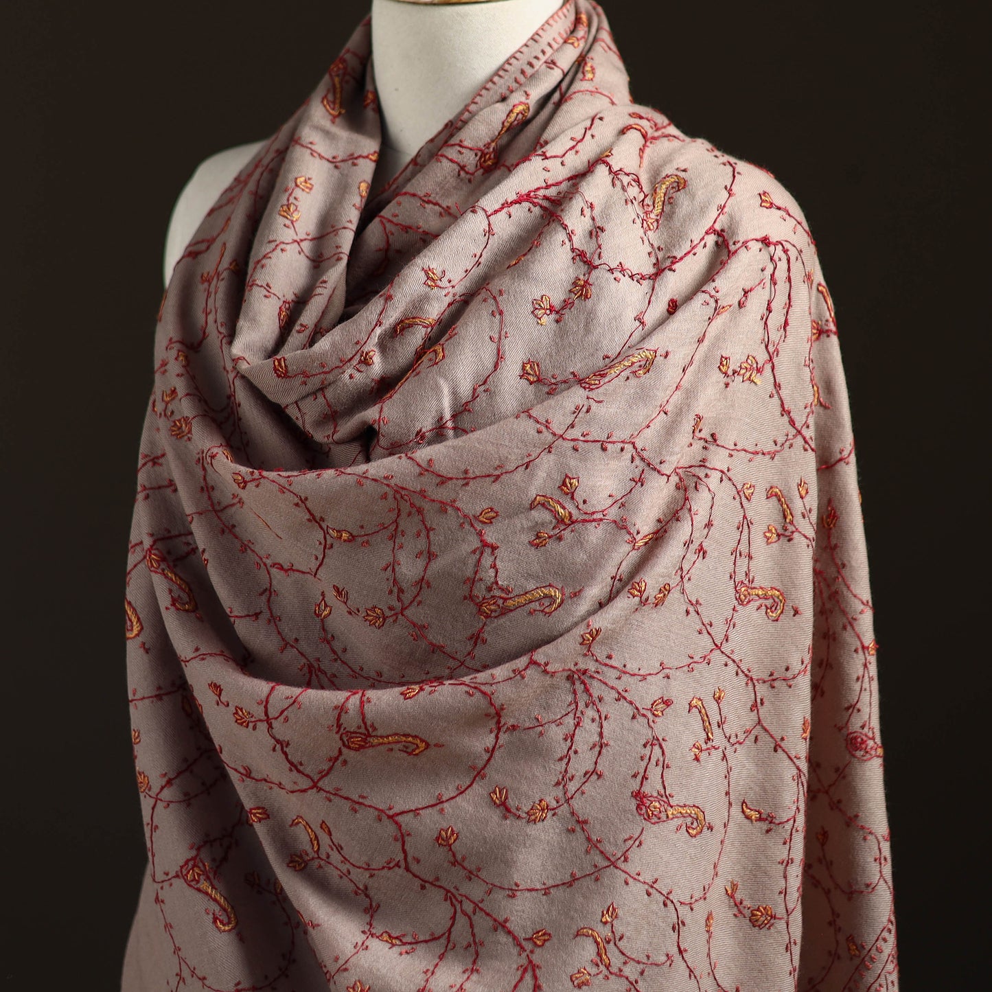 Kashmiri Sozni Heavy Hand Embroidered Pure Handwoven Merino Wool Shawl 25