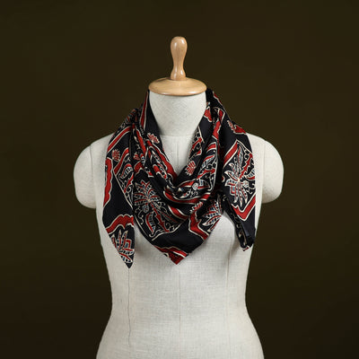 Black - Ajrakh Hand Block Print Natural Dyed Modal Silk Scarf 27