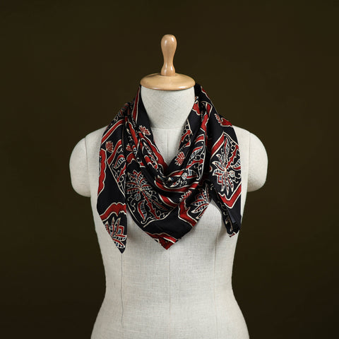 Ajrakh Hand Block Print Natural Dyed Modal Silk Scarf 27