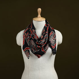Black - Ajrakh Hand Block Print Natural Dyed Modal Silk Scarf 27