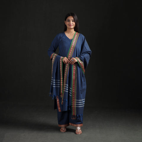 Blue - Dharwad Cotton Suit Set with Dupatta for Women 05