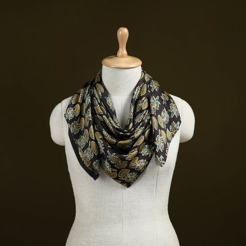 Ajrakh Hand Block Print Natural Dyed Modal Silk Scarf 31