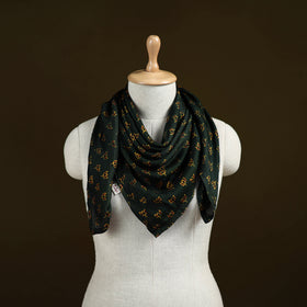 Green - Ajrakh Hand Block Print Natural Dyed Modal Silk Scarf 32