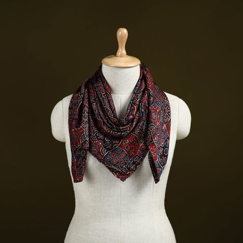 Ajrakh Hand Block Print Natural Dyed Modal Silk Scarf 33